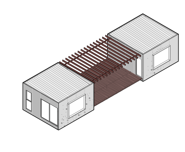 2 Módulos
+ Deck
+ Pergolado